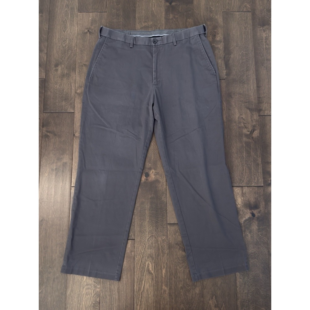 Haggar Premium Flat Front Cotton Khaki Pant Men Size 36X30 Grey Expandable Waist